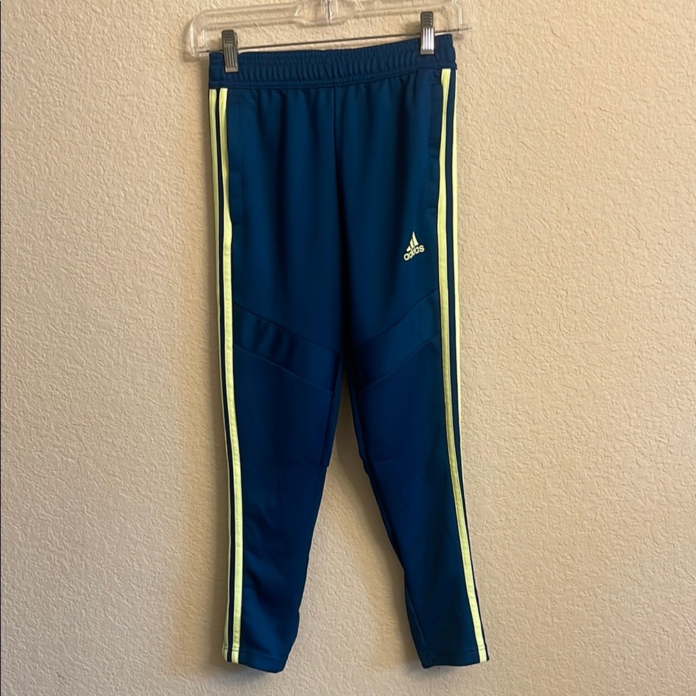 Adidas Kids Navy Joggers with Neon Yellow Stripes